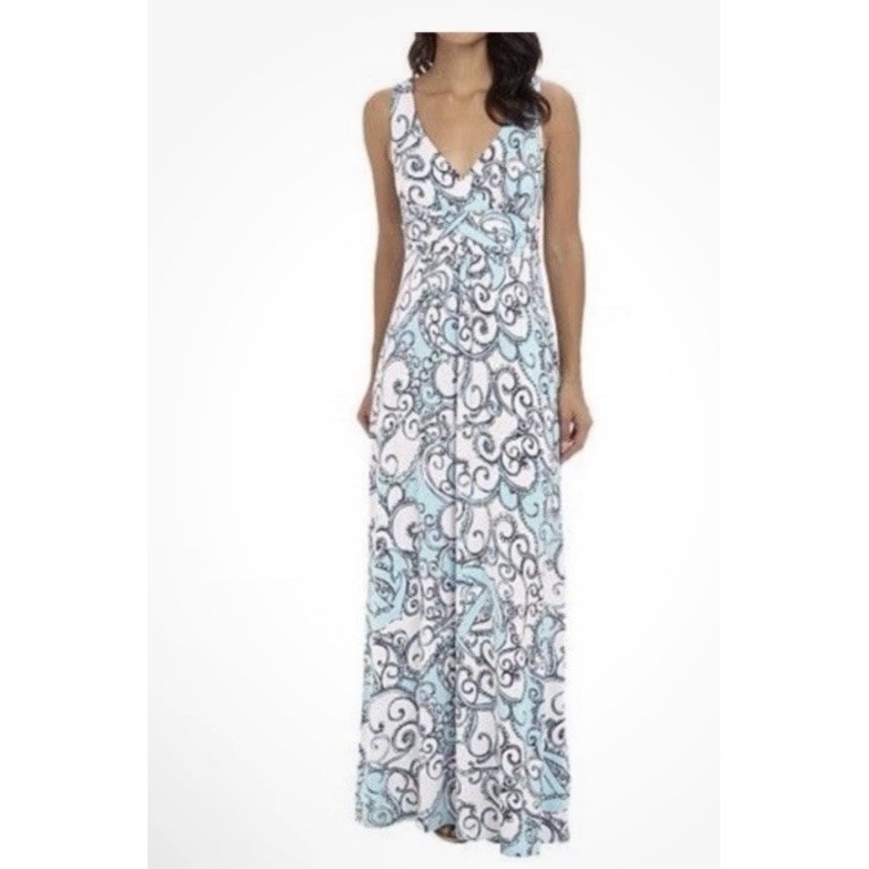 Lilly Pulitzer Sloane Maxi Dress Shape Up Ship Out Blue White Anchor Stretch L